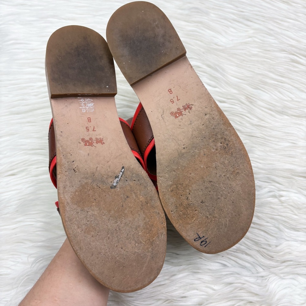 Coach Coral Turnlock Leather Slides Criss Cross Sandals Brown Orange Size 7.5 - Picture 6 of 8